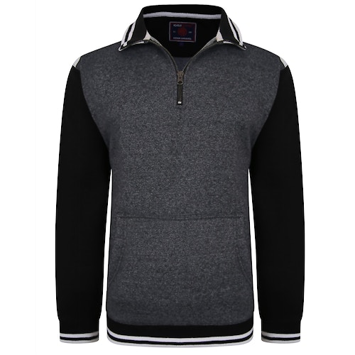 KAM Panelled 1/4 Zip Sweater Black